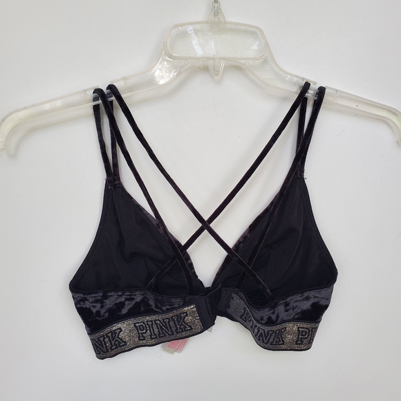 Victoria's Secret PINK Crushed Velvet Black Bralette Size M - Picture 5 of 11